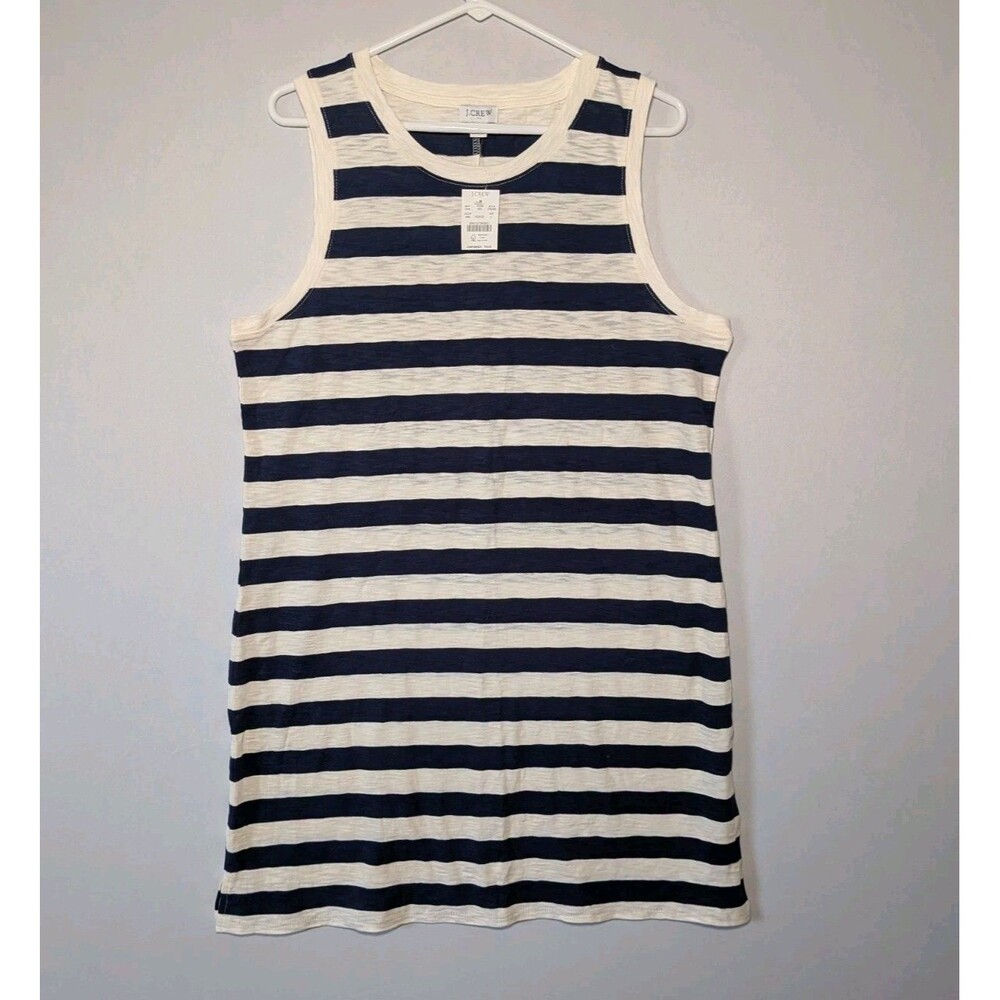 NEW J. Crew Dress Womens M Blue Stripes Cotton Tank Sundress Beach Cover Resort